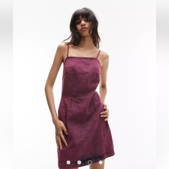 Topshop over dye denim dress in pink size 2 y2k Anthropologie J - Picture 2 of 13